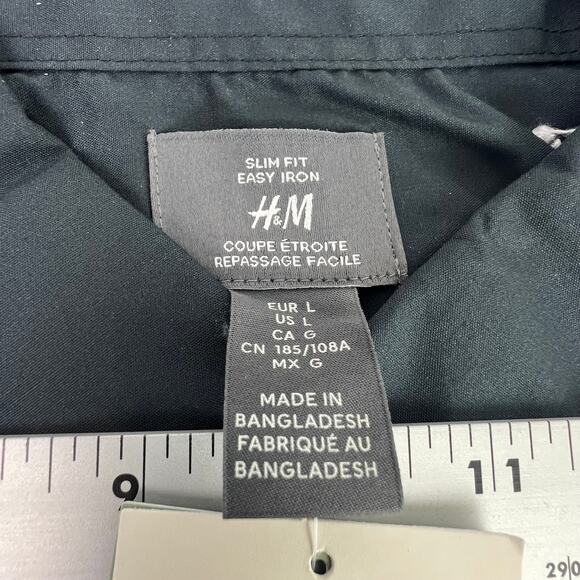 H&M Men's Size Large Black Slim Fit Turndown Button Down Long Sleeve Iron Shirt - Picture 8 of 16
